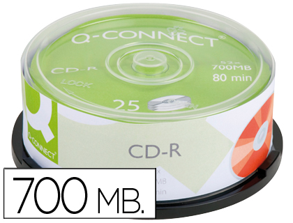 [2054738] Q-CONNECT - CD-R CAPACIDAD 700MB DURACION 80MIN VELOCIDAD 52X BOTE DE 25 UNIDADES (CANON L.P.I. 2€ Incluido) (Ref.KF00420)