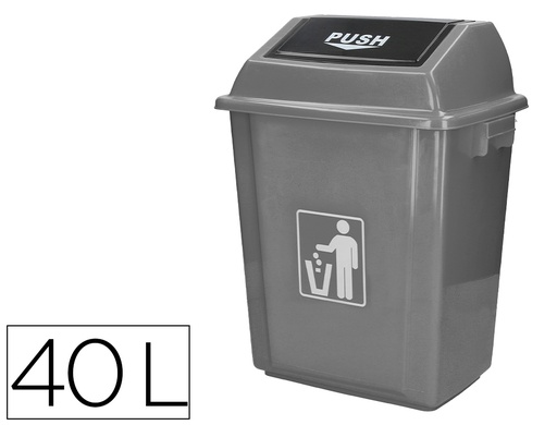 [2075174] Q-CONNECT - PAPELERA CONTENEDOR PLASTICO CON TAPA DE BALANCIN 40 LITROS GRIS 410X280X610 MM (Ref.KF16747)