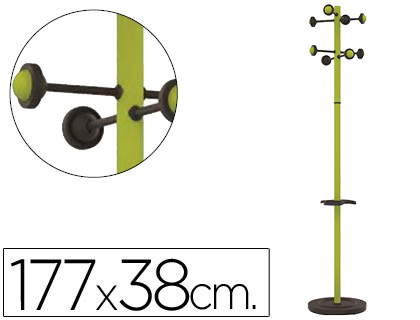 [2154392] UNILUX - Perchero metalico accueil pie 8 colgadores con paraguero y bandeja goteo verde 177 x 38 cm (Ref. 400017761)