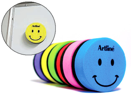 [2063937] ARTLINE - BORRADOR PIZARRA BLANCA REDONDO magnético CARA SMILEY COLORES SURTIDOS (Ref.ERT-MMS)