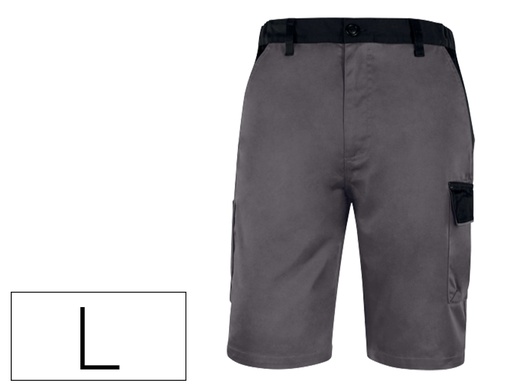 [2075780] DELTAPLUS - PANTALON DE TRABAJO BERMUDA CINTURA AJUSTABLE 5 BOLSILLOS COLOR GRIS VERDE TALLA L (Ref.M6BERGR-GT)