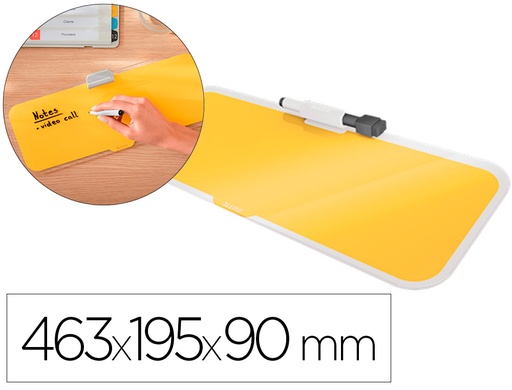 [2160244] LEITZ - Pizarra cosy sobremesa cristal con rotulador y borrador amarillo 150x60x380 mm (Ref. 52690019)