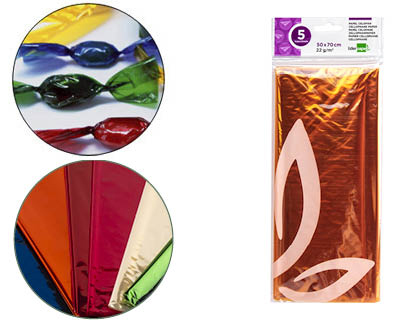 [2075027] LIDERPAPEL - PAPEL CELOFAN 50X70 CM 22G/M2 BOLSA DE 5 HOJAS AMARILLO (Ref.CL17)