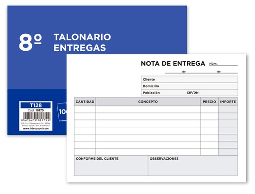 [2018175] LIDERPAPEL - TALONARIO ENTREGAS 8º ORIGINAL APAISADO (Ref.T128)