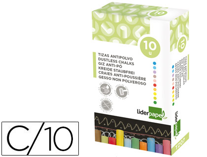 [2077659] LIDERPAPEL - TIZA COLOR ANTIPOLVO CAJA DE 10 UNIDADES COLORES SURTIDOS (Ref.TZ07)