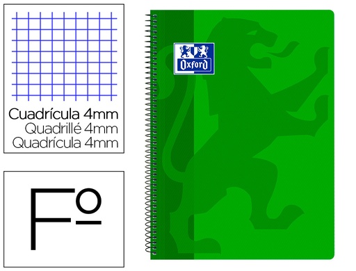 [9154755] OXFORD - Cuaderno espiral school classic tapa polipropileno folio 80 hojas cuadro 4 mm con margen verde (Ref. 400079661)
