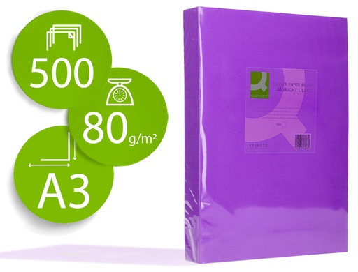 [2072200] Q-CONNECT - PAPEL COLOR DIN A3 80GR LILA PAQUETE DE 500 HOJAS (Ref.KF18013)