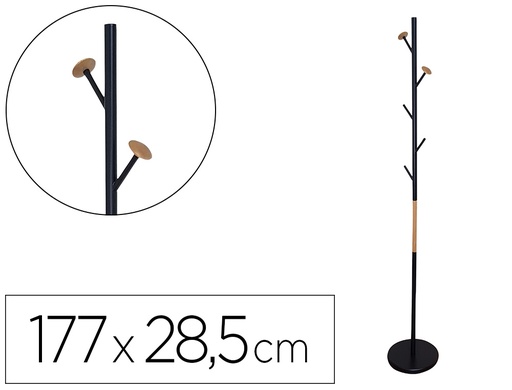 [2156785] Q-CONNECT - Perchero metalico negro con detalles de madera 5 colgadores 177x28,5 cm (Ref. KF17287)