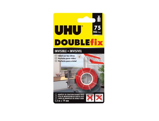 [2160442] UHU - Cinta adhesiva doublefix invisible doble cara extra fuerte 1,5 mt x 19 mm (Ref. 44868)