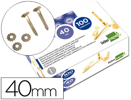 [2002846] LIDERPAPEL - ENCUADERNADORES 40 MM CON ARANDELA -LATONADOS -CAJA DE 100 (Ref.FS07)