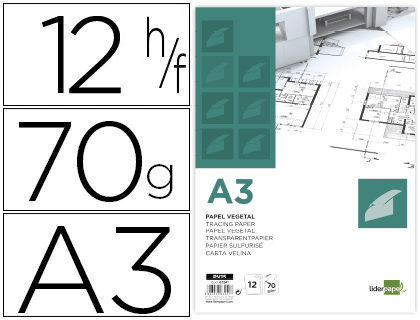 [2063241] LIDERPAPEL - PAPEL DIBUJO A3 297X420MM 70G/M2 VEGETAL SOBRE DE 12 HOJAS (Ref.PV15)