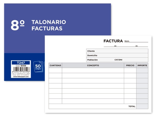 [2018459] LIDERPAPEL - TALONARIO FACTURAS 8º ORIGINAL Y COPIA APAISADO SIN I.V.A (Ref.T247)