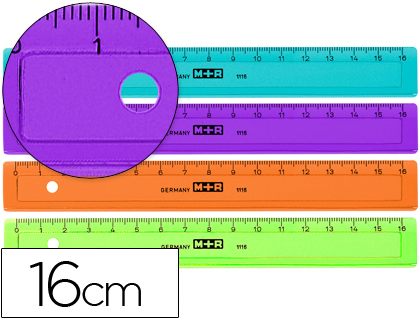 [2072187] MOR - REGLA 16 CM PLASTICO DE COLORES SURTIDOS GRADUADA Y BISELADA (Ref.11160150)