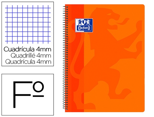 [9154757] OXFORD - Cuaderno espiral school classic tapa polipropileno folio 80 hojas cuadro 4 mm con margen (Ref. 400079665)