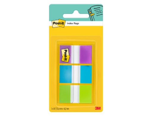 [9072230] POST-IT - Banderitas Adhesivas 3udx20indices - 25,4x43mm - Violeta, Verde y Azul (Ref.680-PBG/7100019102)