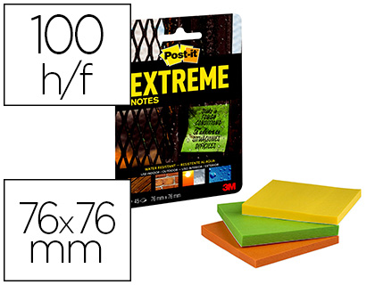 [9155682] POST-IT - Bloc de notas adhesivas quita y pon extreme 76x76 mm con 45 hojas pack de 3 unidades amarillo naranja y (Ref. 7100182000)