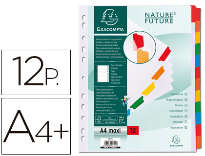 [9076288] EXACOMPTA - Separador DE CARTULINA BLANCA+PESTALA DE COLOR A4+ 12POSICIONES (Ref.4312E)