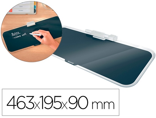 [2160246] LEITZ - Pizarra cosy sobremesa cristal con rotulador y borrador gris 150x60x380 mm (Ref. 52690089)