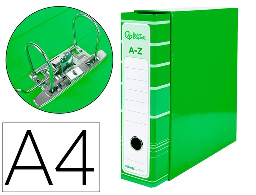 [2032074] LIDERPAPEL - ARCHIVADOR DE PALANCA A4 FILING SYSTEM FORRADO SIN RADO LOMO 80MM VERDECON CAJA Y COMPRESOR METALICO (Ref.AZ17)