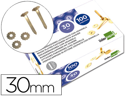 [2002845] LIDERPAPEL - ENCUADERNADORES 30 MM CON ARANDELA -LATONADOS -CAJA DE 100 (Ref.FS06)