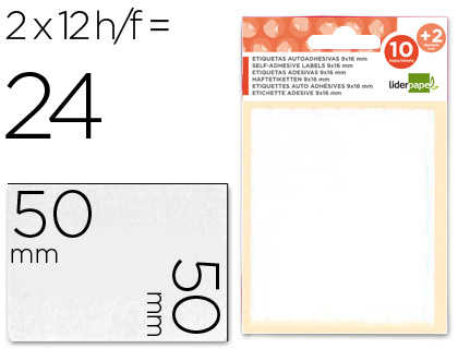 [2035504] LIDERPAPEL - ETIQUETAS SOBRE DE 10 H. + 2 H. OBSEQUIO 50X50 MM -2 UNIDADES POR HOJA (Ref.ET19)