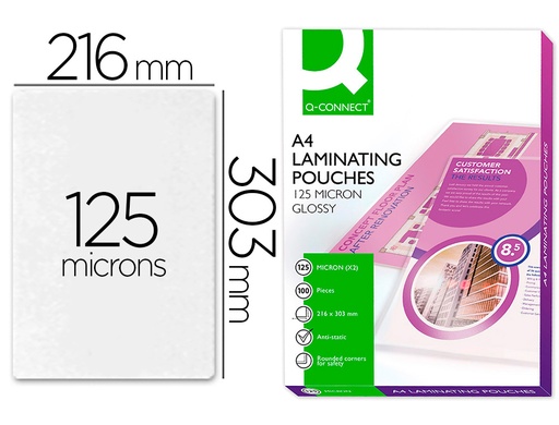 [2063425] Q-CONNECT - BOLSA DE PLASTIFICAR 303 X 216 MM 125 MC DIN A4 A CAJA DE 100 UNIDADES (Ref.KF04116)