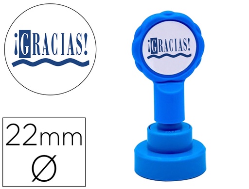 [2156723] ARTLINE - Sello emoticono gracias color azul 22 mm diametro (Ref. 11830)