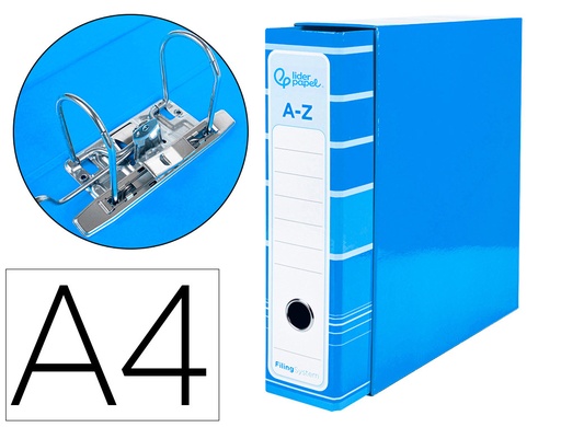 [2079779] LIDERPAPEL - ARCHIVADOR DE PALANCA LIDERPAP EL A4 FILING SYSTEM FORRADO SIN RADO LOMO 80MM CELESTE CON CAJA Y COMPRESOR METALICO (Ref.AZ91)