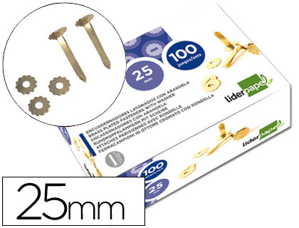 [2002842] LIDERPAPEL - ENCUADERNADORES 25 MM CON ARANDELA -LATONADOS -CAJA DE 100 (Ref.FS05)