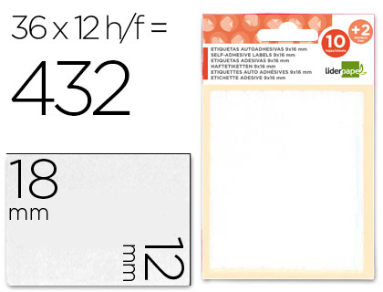 [2035488] LIDERPAPEL - ETIQUETAS SOBRE DE 10 H. + 2 H. OBSEQUIO 12X18 MM -36 UNIDADES POR HOJA (Ref.ET03)