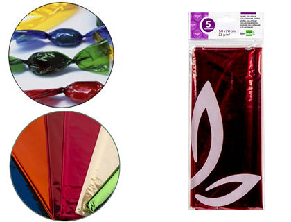 [2075024] LIDERPAPEL - PAPEL CELOFAN 50X70 CM 22G/M2 BOLSA DE 5 HOJAS ROJO (Ref.CL14)