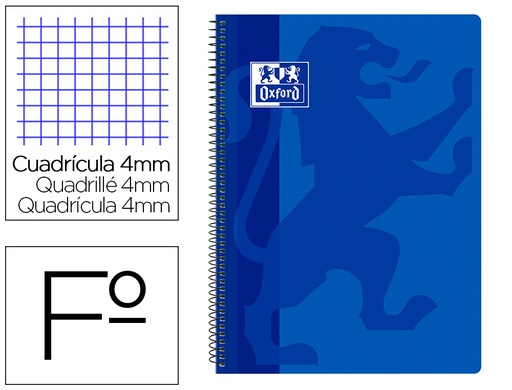 [9154756] OXFORD - Cuaderno espiral school classic tapa polipropileno folio 80 hojas cuadro 4 mm con margen azul (Ref. 400093618)
