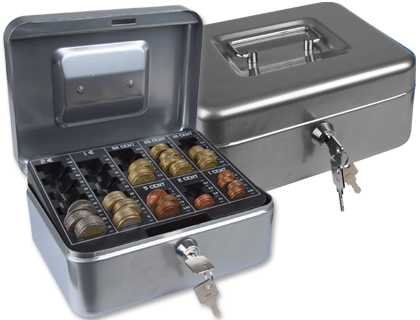 [2037658] Q-CONNECT - CAJA CAUDALES 8" 200X160X90 MM PLATA CON PORTAMONEDAS (Ref.KF03320)