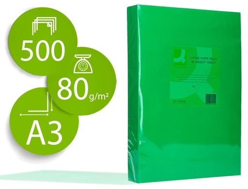 [2072195] Q-CONNECT - PAPEL COLOR DIN A3 80GR VERDE INTENSO PAQUETE DE 500 HOJAS (Ref.KF18008)