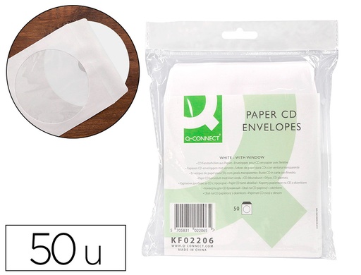 [2031728] Q-CONNECT - SOBRE PARA CD CON VENTANA TRANSPARENTE Y SOLAPA -PACK DE 50 UNIDADES (Ref.KF02206)