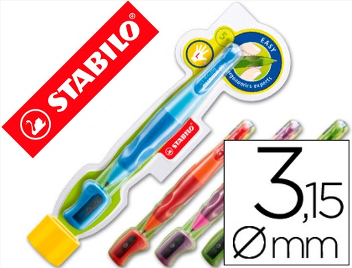 [9050378] STABILO - Portaminas Move Easyergo Recargable Trazo 3.15 mm Extragruesa HB Verde Sacapuntas/Afilalapices Diestro (Ref.B-46879-5)