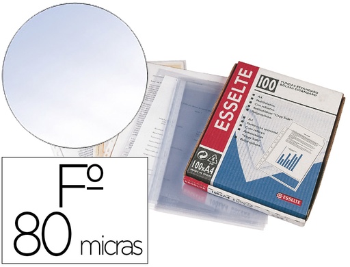 [9936873] ESSELTE - FUNDA MULTITALADRO PVC 80µ LISO Fº 16 TAL.RFZO. PAQUETE de 100 (Ref.2530)