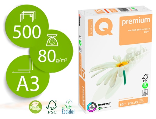 [9075312] IQ - PAPEL FOTOCOPIADORA PREMIUM DIN A3 80 GRAMOS PAQUETE DE 500 HOJAS 