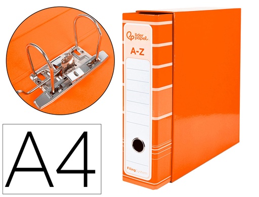 [2079778] LIDERPAPEL - ARCHIVADOR DE PALANCA LIDERPAP EL A4 FILING SYSTEM FORRADO SIN RADO LOMO 80MM NARANJA CON CAJA Y COMPRESOR METALICO (Ref.AZ90)