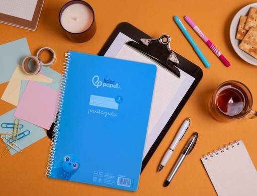 [2006753] LIDERPAPEL - Cuaderno espiral folio pautaguia tapa plastico 80h 75gr cuadro pautado 3mm con margen color azul (Ref. BE40)