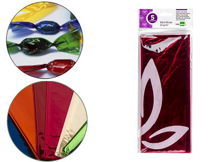 [2075029] LIDERPAPEL - PAPEL CELOFAN 50X70 CM 22G/M2 BOLSA DE 5 HOJAS ROSA (Ref.CL19)