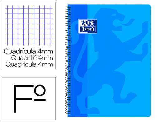 [9154759] OXFORD - Cuaderno espiral school classic tapa polipropileno folio 80 hojas cuadro 4 mm con margen azul (Ref. 400106965)