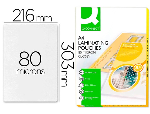 [2063428] Q-CONNECT - BOLSA DE PLASTIFICAR 303 X 216 MM 80 MC DIN A4 CAJA DE 100 UNIDADES (Ref.KF04114)