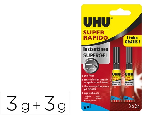 [2152043] UHU - Pegamento instantaneo gel 3 gr + 3 gr gratis (Ref. 36552)