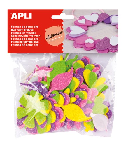 [1218135] APLI - Goma Eva Bolsa 48 Ud Purpurina flores Adhesivo Adhesivo (Ref.13078)