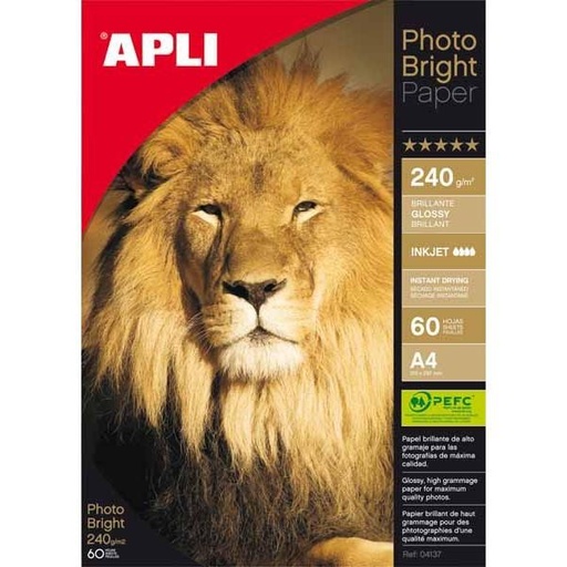 [9930615] APLI - PAPEL INKJET FOTO A4 240g 60h BRIGHT (Ref.4137)