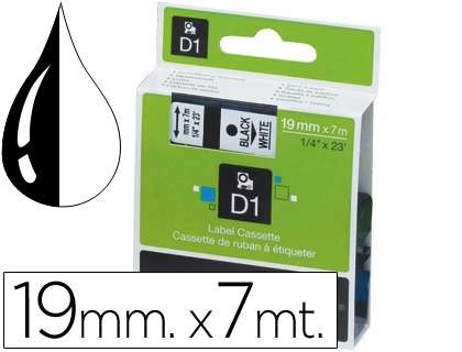 [9096482] DYMO - Etiquetas D1 19 mm Adhesivo permanente Negro/Blanco (Ref.S0720830)