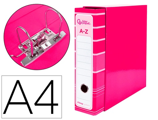 [2079777] LIDERPAPEL - ARCHIVADOR DE PALANCA LIDERPAP EL A4 FILING SYSTEM FORRADO SIN RADO LOMO 80MM ROSA CON CAJA Y COMPRESOR METALICO (Ref.AZ89)