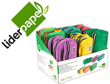[2006303] LIDERPAPEL - Bolso escolar portatodo expositor de 12 unidades colores y modelos surtidos (Ref. PX10)