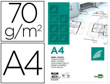 [2063240] LIDERPAPEL - PAPEL DIBUJO A4 210X297MM 70G/M2 VEGETAL SOBRE DE 12 HOJAS (Ref.PV14)